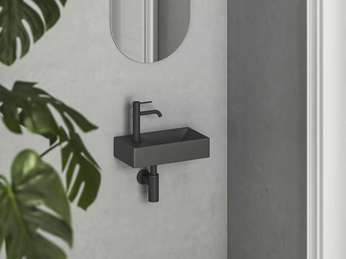 Praustuvas Veda Ravak Wall 40 K Mini, su skyle maišytuvui, antracitas, XJXL3240000
