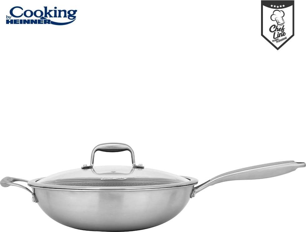 Wok keptuvė su dangčiu nerūdijančio plieno su keramikos danga 4.5L 30x8.5cm HR-MRK-28W HEINNER Wok keptuvė su dangčiu nerūdijančio plieno su keramikos danga 4.5L 30x8.5cm HR-MRK-28W HEINNER