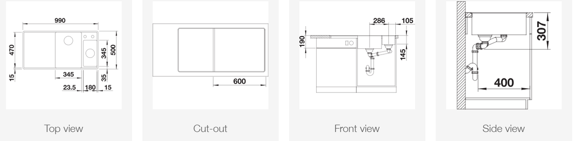 Silgranitinė plautuvė BLANCO AXIA III 6 S-F RE SILG PDUR Pilka Z.ES InFino M.AF