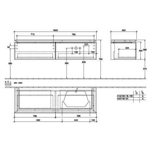 Spintelė praustuvui Villeroy & Boch Legato 160 cm, balta blizgi, B76500DH