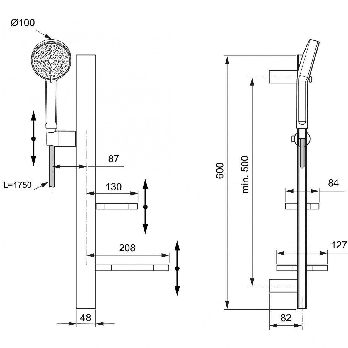 Dušo komplektas Ideal Standard ALU+, sidabro matinė, BD586SI