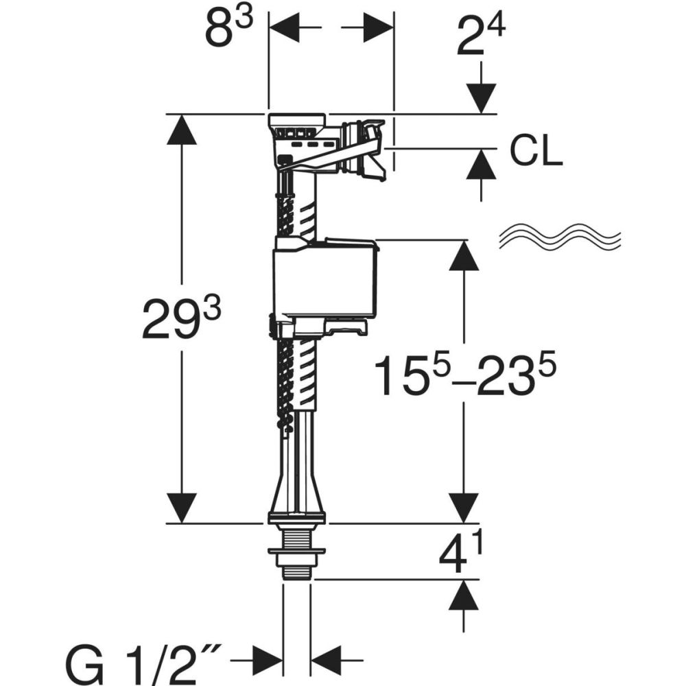 Vandens pripildymo mechanizmas Geberit į keraminį WC bakelį 1/2 plst.sriegis Vandens pripildymo mechanizmas Geberit į keraminį WC bakelį 1/2 plst.sriegis