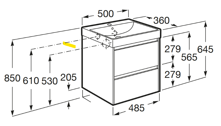 Praustuvo ir spintelės komplektas ROCA ONA UNIK 500x360x645 mm, balta matinė A851682509