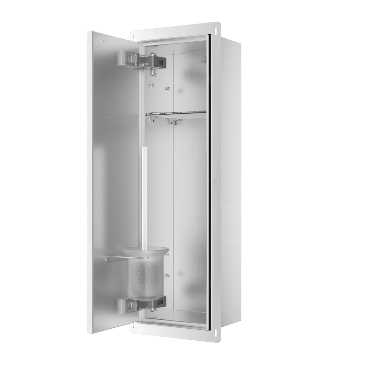 Potinkinė WC šepečio lentyna Balneo Wall Box Brush "L" Left - kairės pusės, įklijuojamai plytelei, nerūdijantis plienas B0401060105-02 Potinkinė WC šepečio lentyna Balneo Wall Box Brush "L" Left - kairės pusės, įklijuojamai plytelei, nerūdijantis plienas B0401060105-02