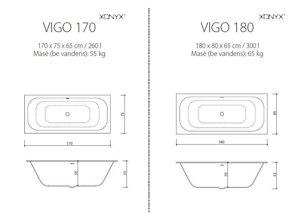 Įleidžiama akmens masės vonia Balteco Vigo 180x80 cm Xonyx™, balta blizgi Įleidžiama akmens masės vonia Balteco Vigo 180x80 cm Xonyx™, balta blizgi