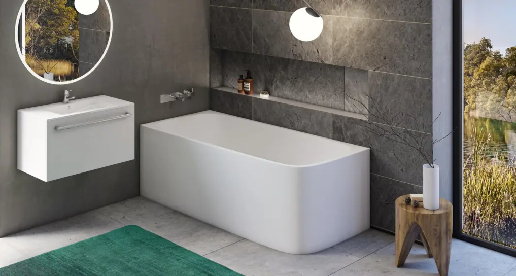 Akmens masės vonia Balteco Leon kairinė 180×80 balta poliruota