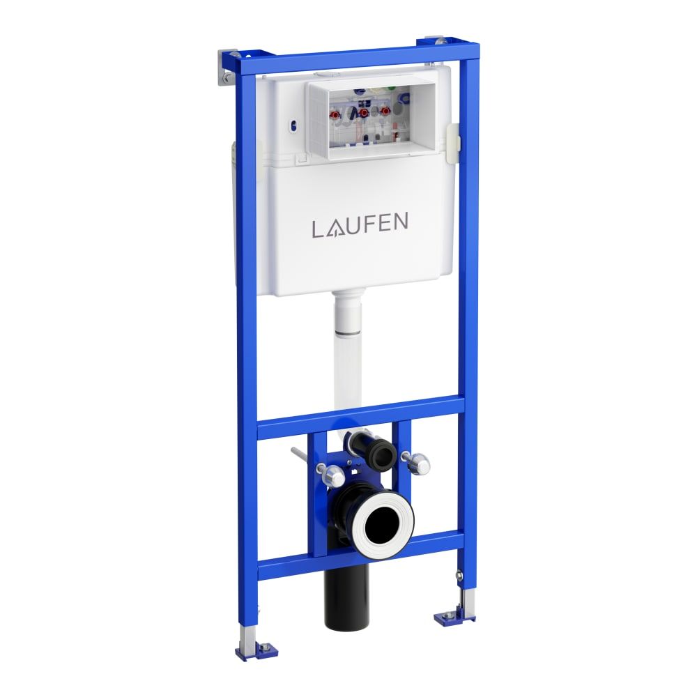 Komplektas: rėmas Laufen su baltu mygtuku ir klozetas Gustavsberg Hygienic Flush su softclose dangčiu
