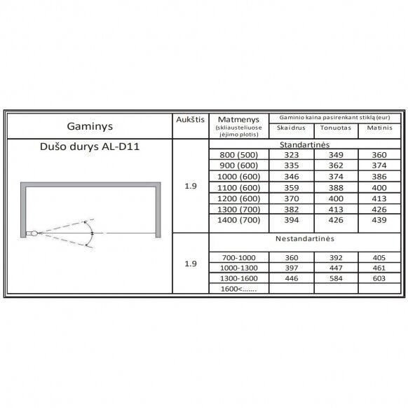 Dušo durys Griubner AL-D11, dešininės 140 cm