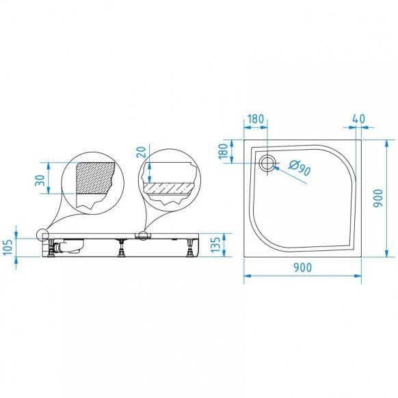 Dušo padėklas Rokas Brasta Glass 100x100 cm