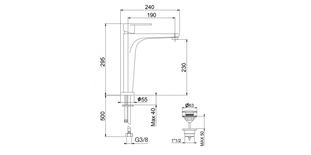 Maišytuvas praustuvui aukštas Fiore KERA, chromas, 88CR5514