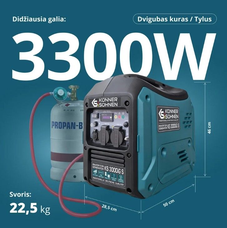 Inverterinis generatorius KÖNNER amp SÖHNEN KS 3000iG S, LPG/benzinas, 3300 W