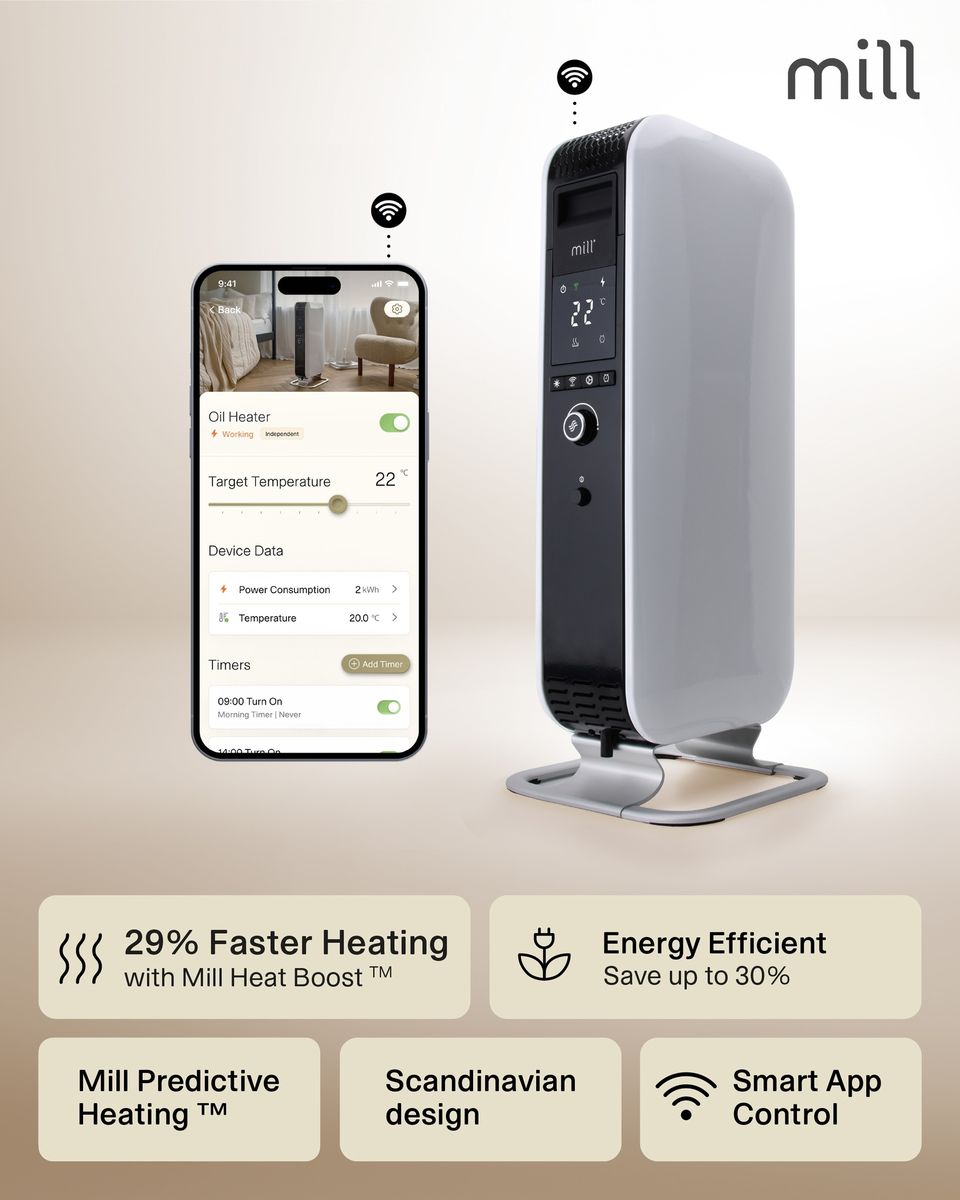 Tepalinis radiatorius Mill OIL1500WIFI3 Gentle Air, 1500 W | Tinka patalpoms iki 22 m² | Baltas, WIFI Tepalinis radiatorius Mill OIL1500WIFI3 Gentle Air, 1500 W | Tinka patalpoms iki 22 m² | Baltas, WIFI