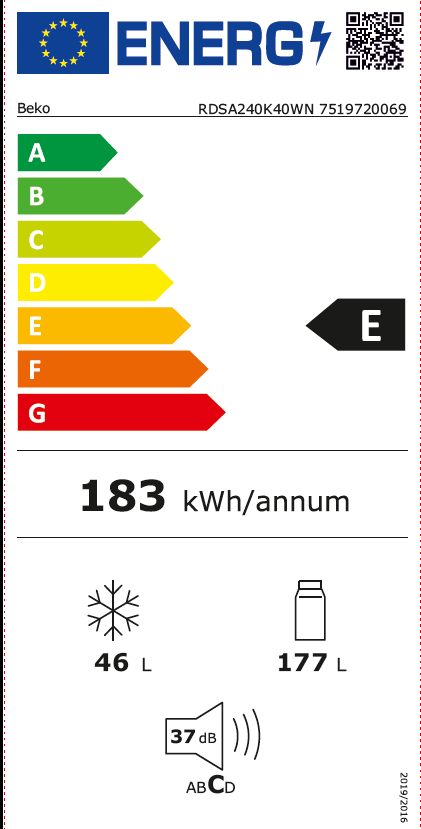 Šaldytuvas BEKO RDSA240K40WN