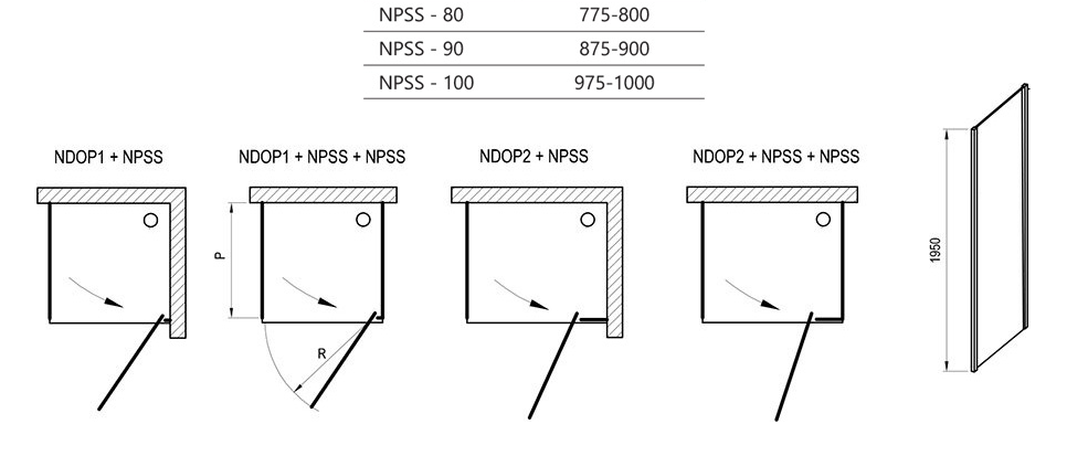 Dušo sienelė stacionari Ravak Nexty NPSS-80, blizgus+skaidrus stiklas 90O40C00Z1