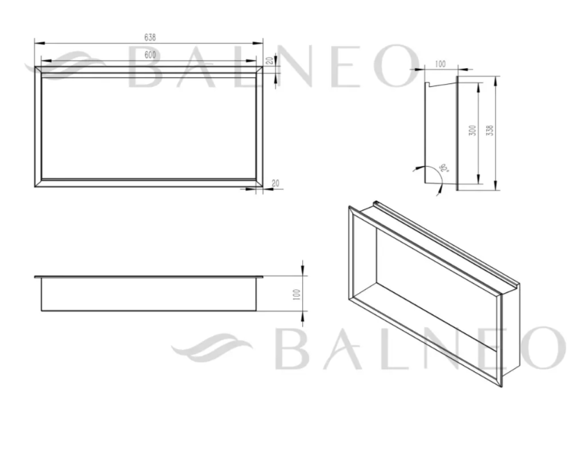 Įleidžiama sieninė lentyna Balneo Wall Box LED vario sp., 60x30x10 cm, B0101040109-2 Įleidžiama sieninė lentyna Balneo Wall Box LED vario sp., 60x30x10 cm, B0101040109-2