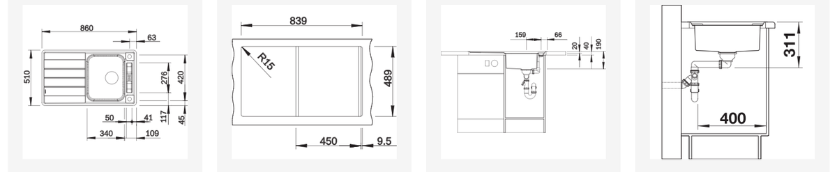 Plieninė plautuvė BLANCO AXIS III 45S-IF SATIN M.ZUB InFino M.AF