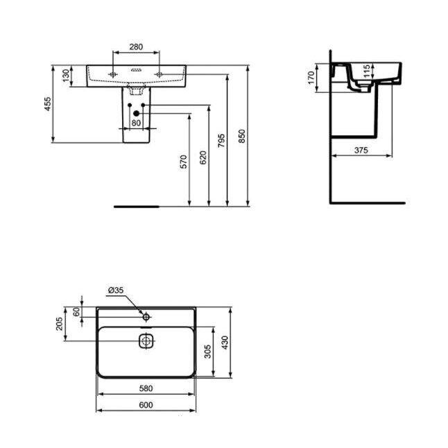 Praustuvas Ideal Standard Strada II 60 cm., T300001