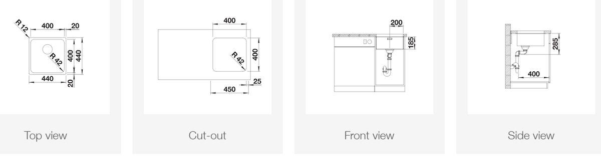 Plieninė plautuvė BLANCO SOLIS 400-U BRUSHED InFino O.AF