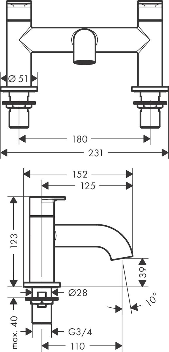 Vonios maišytuvas Hansgrohe Vernis Blend 2 skylių, chromas 71442000