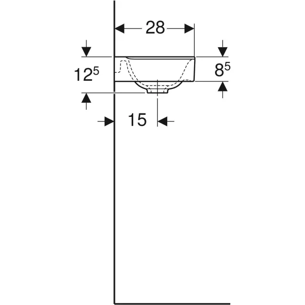Geberit Xeno² praustuvas mažoms patalpoms: 40x12.5x28cm, balta / KeraTect, Maišytuvo skylė kairėje, 500528011