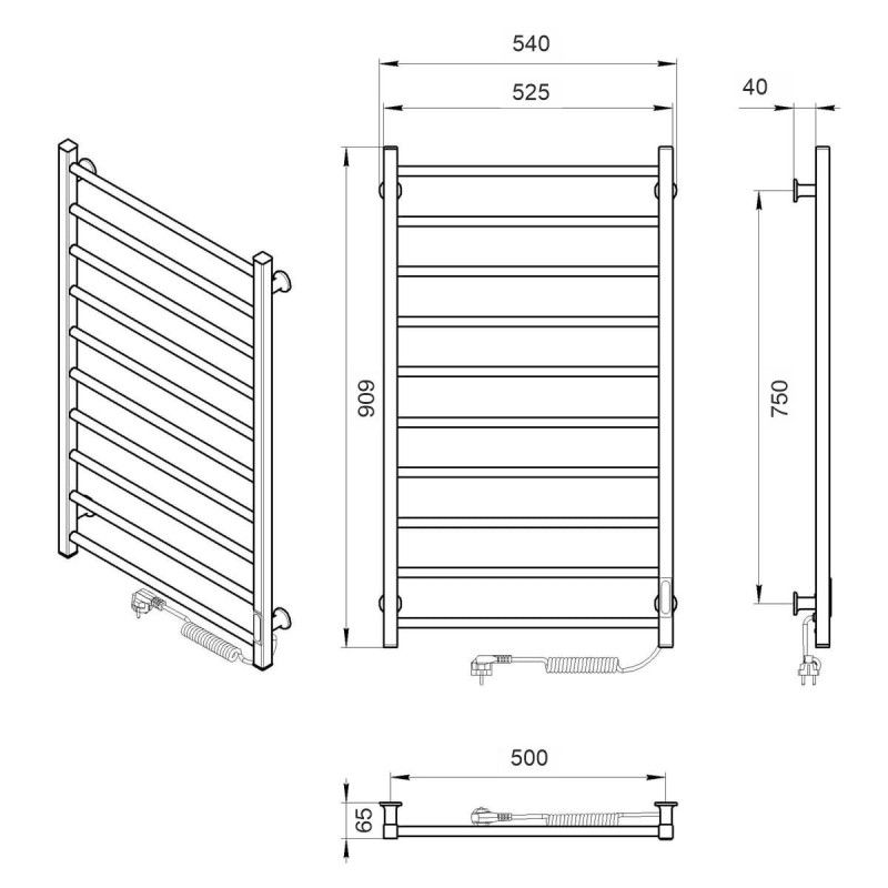 Elektrinis rankšluosčių džiovintuvas Laris Alfa 54x90 cm, juodos matinės spalvos 73207630