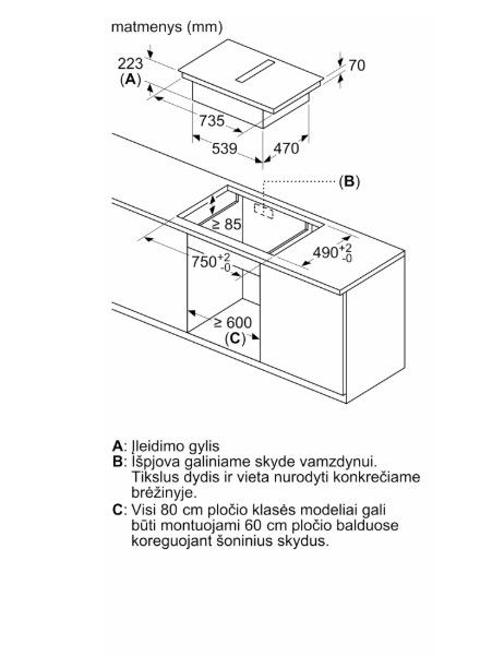 Indukcinė kaitlentė su integruota ventiliacijos sistema Bosch PVS831B16E Indukcinė kaitlentė su integruota ventiliacijos sistema Bosch PVS831B16E
