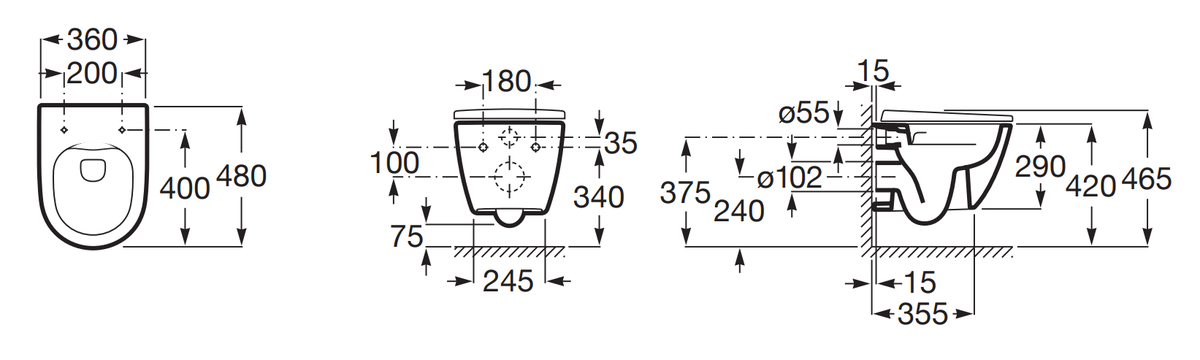 Pakabinamas klozetas Roca Ona Compact Rimless, baltas A346688000