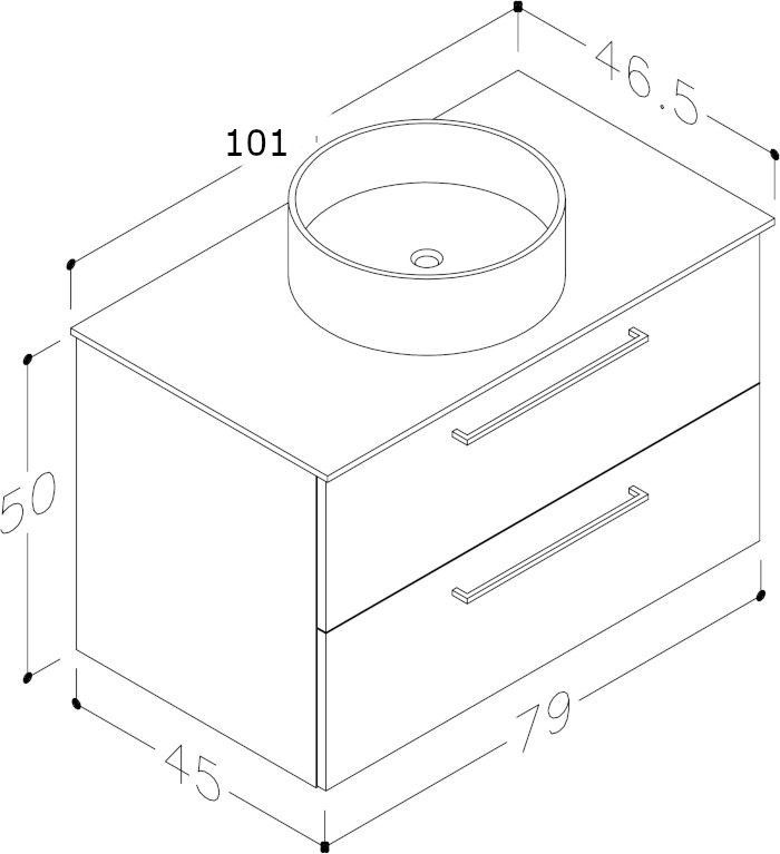 Apatinė spintelė su HPL stalviršiu, juodu Tondo praustuvu Raguvos Baldai JOY, 101 cm, rudas ąžuolas, 1251372202