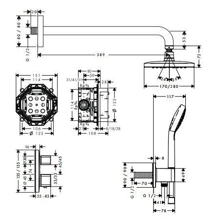 Potinkinis dušo komplektas Hansgrohe Croma E, chromas 27953000