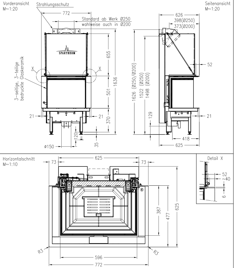 Plieninis židinio ugniakuras Spartherm Premium A-3RL-60h, ø 200 mm