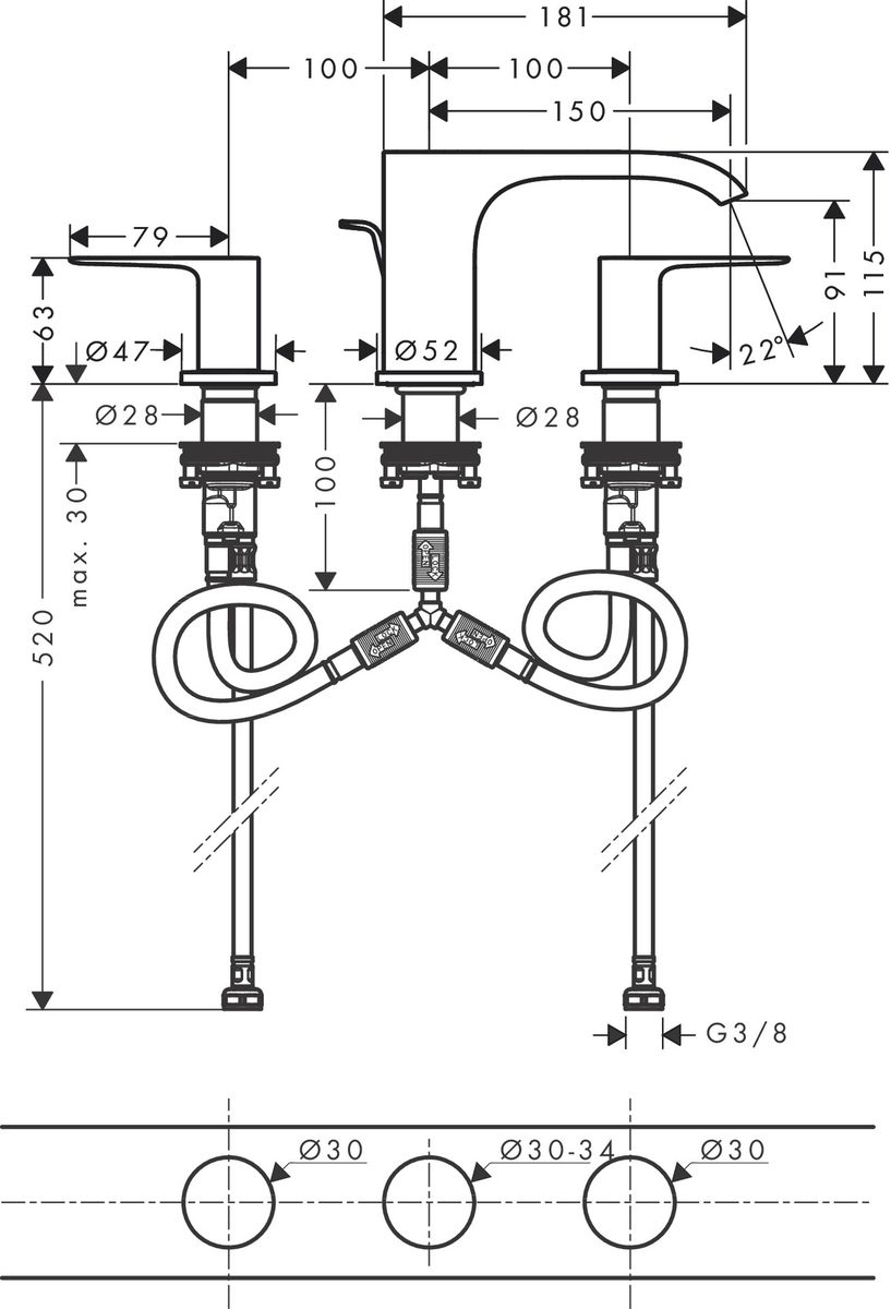 Maišytuvas praustuvui Hansgrohe Vivenis chromas, 75033000