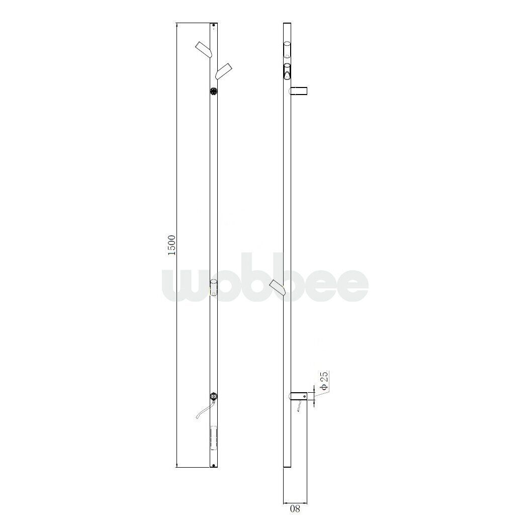 Elektrinis rankšluosčių džiovintuvas WOBBEE Burton 150 cm, juodas