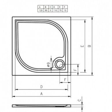 Akmens masės dušo padėklas Riho Kolping 120x90 cm D004009005+209344