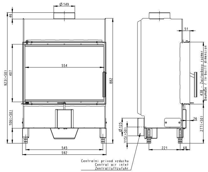 Plieninis židinio ugniakuras Romotop KV HEAT H2T13 59.44.13 gylis 370mm