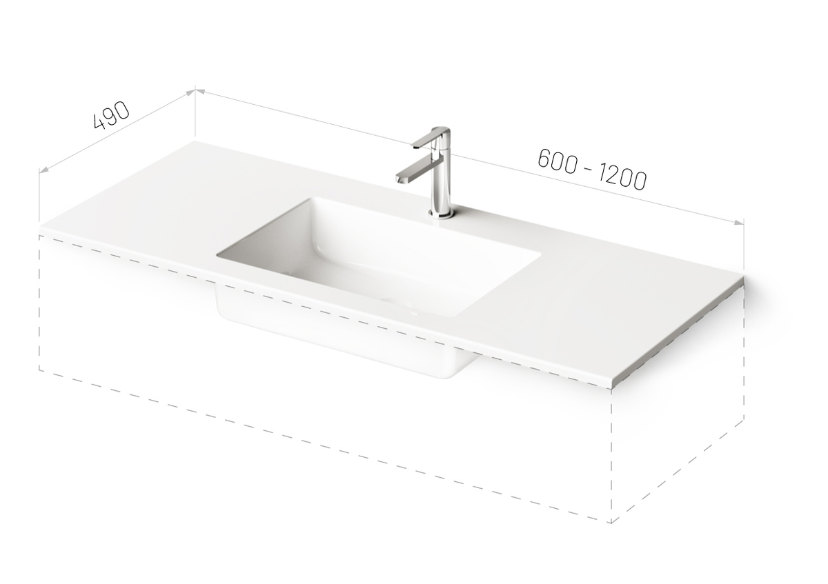 Akmens masės praustuvas PAA Loto nestandartinio dydžio 600-1200 mm x 490 mm, baltas ILOT600-1200/00