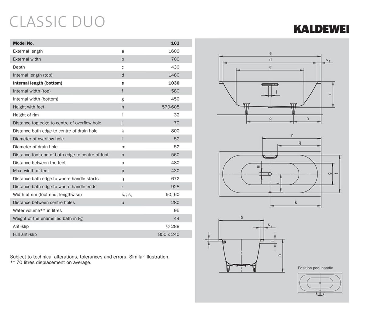 Plieninė vonia Kaldewei Classic Duo 160x70 cm, balta, 290300010001