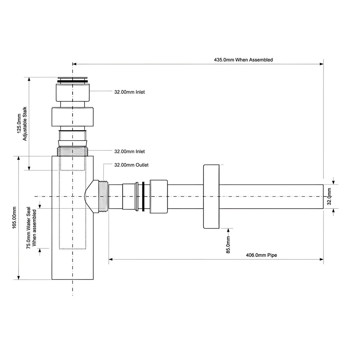 Sifonas praustuvui šlifuoto plieno, CA32EU-SN McAlpine Sifonas praustuvui šlifuoto plieno, CA32EU-SN McAlpine