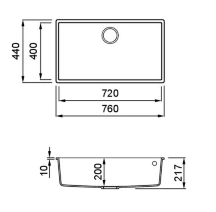 Granitinė plautuvė Quadra 130 montuojama iš apačios, J016168