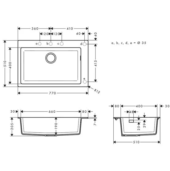 Plautuvė granitinė Hansgrohe S510-F660 juoda 43313170