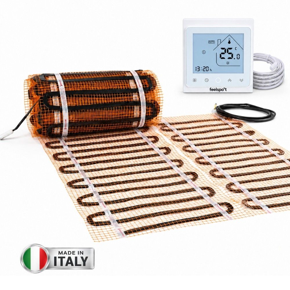 Grindinio šildymo tinklelis Warmset BLACK, 150W + programuojamas termostatas Feelspot WTH51.36 NEW,75W, 0,5 m²
