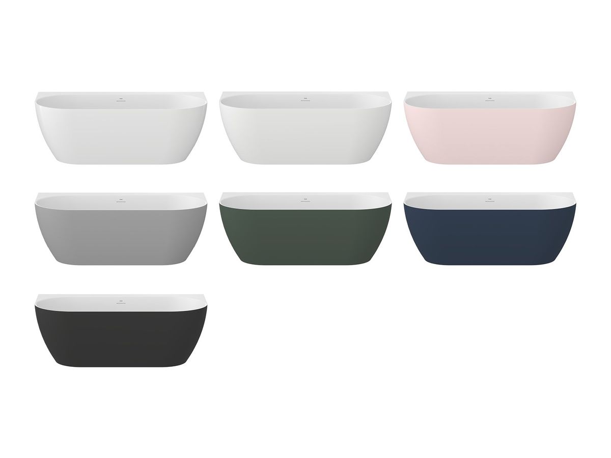 Laisvai pastatoma vonia Ravak Freedom Wall Tec 170x87, Alabaster Pink/balta, sifono dangtelis baltos/juodos/chromo spalvos, CE31600000