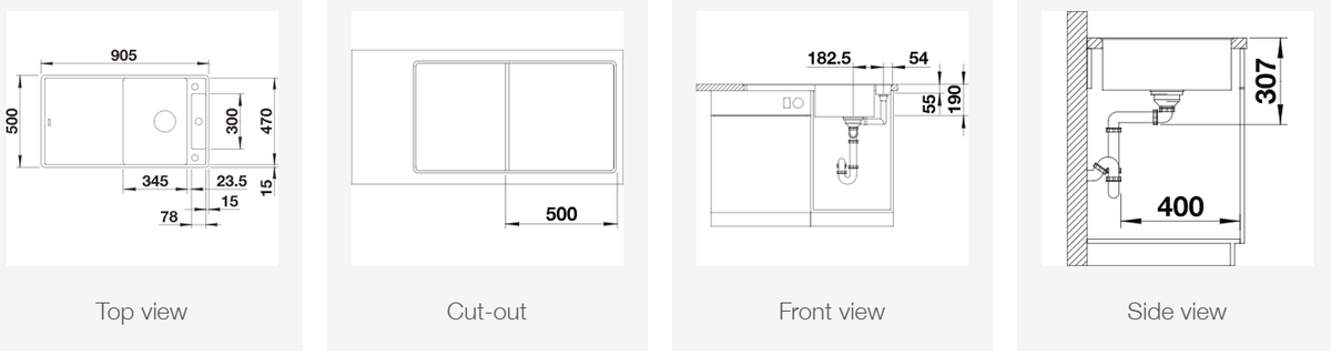 Silgranitinė plautuvė BLANCO AXIA III 5 S-F SILG PDUR Juoda Z.ES InFino M.AF