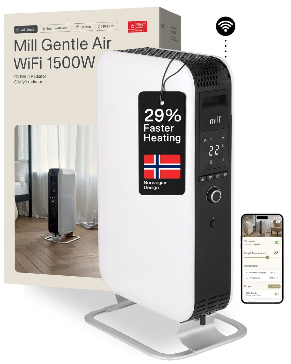 Tepalinis radiatorius Mill OIL1500WIFI3 Gentle Air, 1500 W | Tinka patalpoms iki 22 m² | Baltas, WIFI Tepalinis radiatorius Mill OIL1500WIFI3 Gentle Air, 1500 W | Tinka patalpoms iki 22 m² | Baltas, WIFI