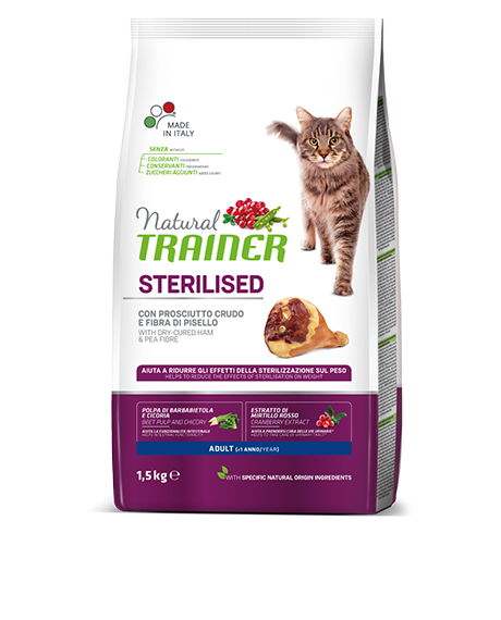 NATURAL TRAINER Cat adult Sterilised HAM su vytintu kumpiu 1.5kg, 924914