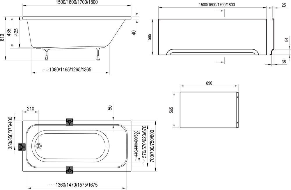 Vonia Ravak Chrome 180 x 80 sniego baltumo CE21000000