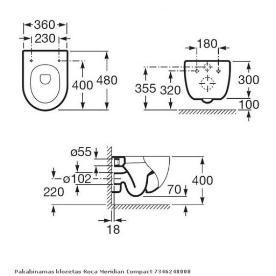 Pakabinamas unitazas Roca Meridian Compact, A346248000 Pakabinamas unitazas Roca Meridian Compact, A346248000