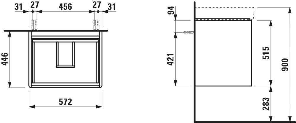 Vonios spintelė LAUFEN BASE 2.0 57 cm su 2 stalčiais, balta matinė, H4112721082601