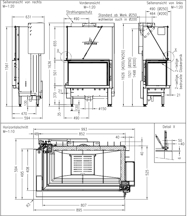 Plieninis židinio ugniakuras Spartherm Premium V-2L-80h, ø200 mm