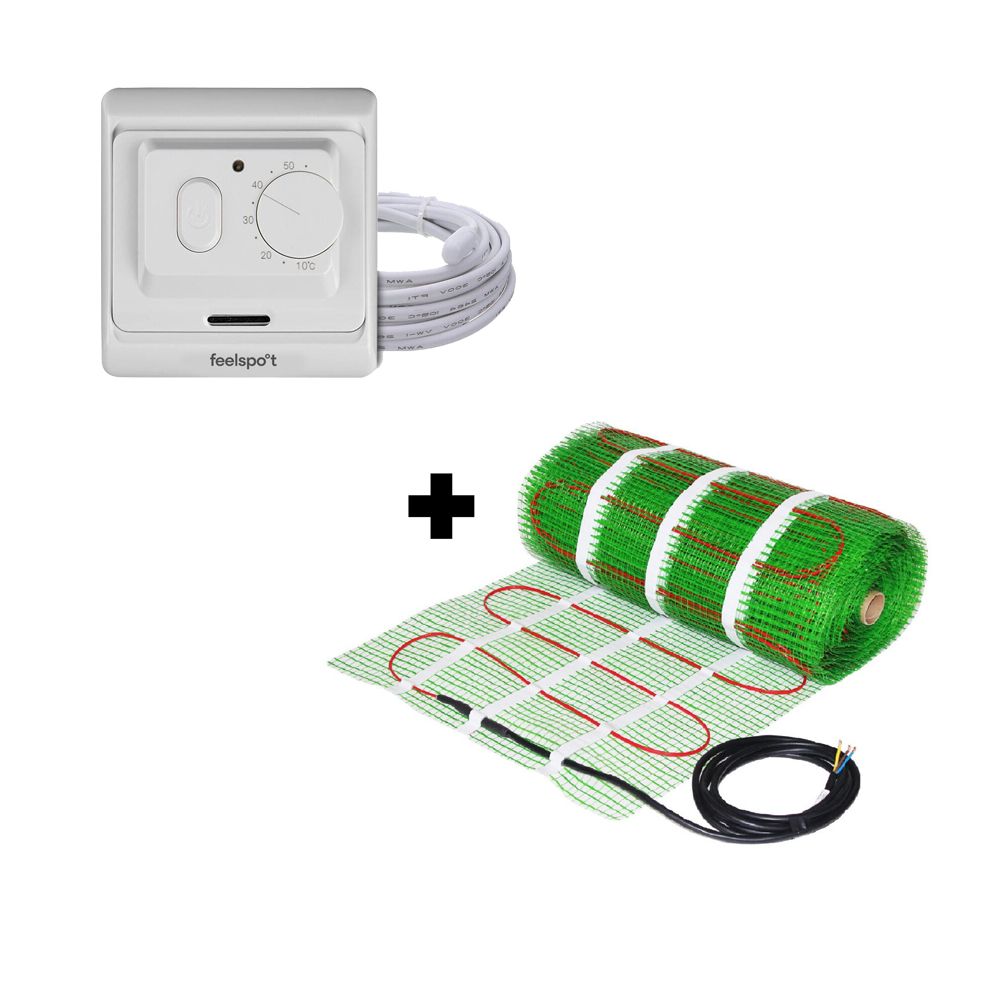 Grindinio šildymo tinklelis Wellmo MAT, 150 W + neprogramuojamas termostatas Feelspot WTH71.36,1,5 m²