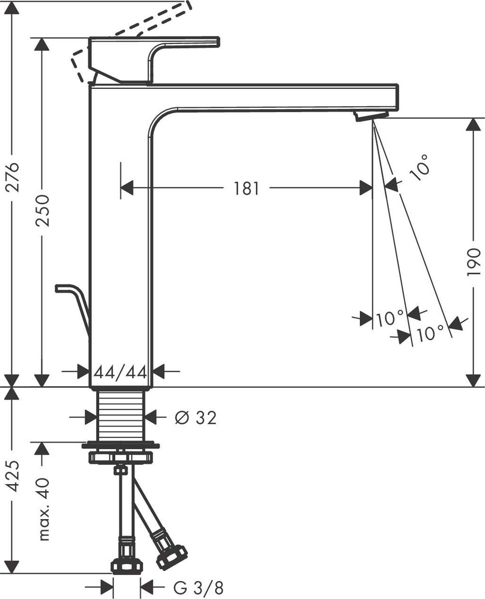 Praustuvo maišytuvas Hansgrohe Vernis Shape 190 su dugno vožtuvu, chromas, 71562000